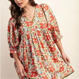 Chic Floral Puff Sleeve Mini Dress